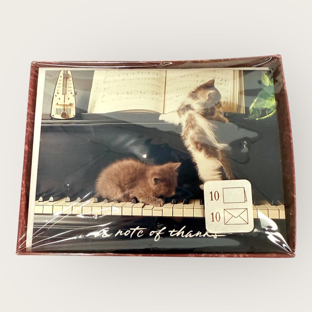 Vintage Hallmark Cat Piano Design 10 Note Cards Envelopes Blank Inside